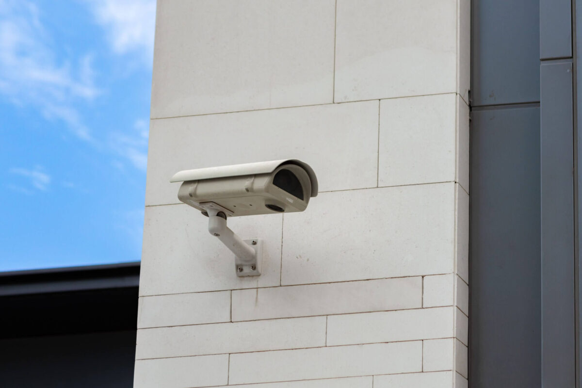 Surveillance camera built into stone wall