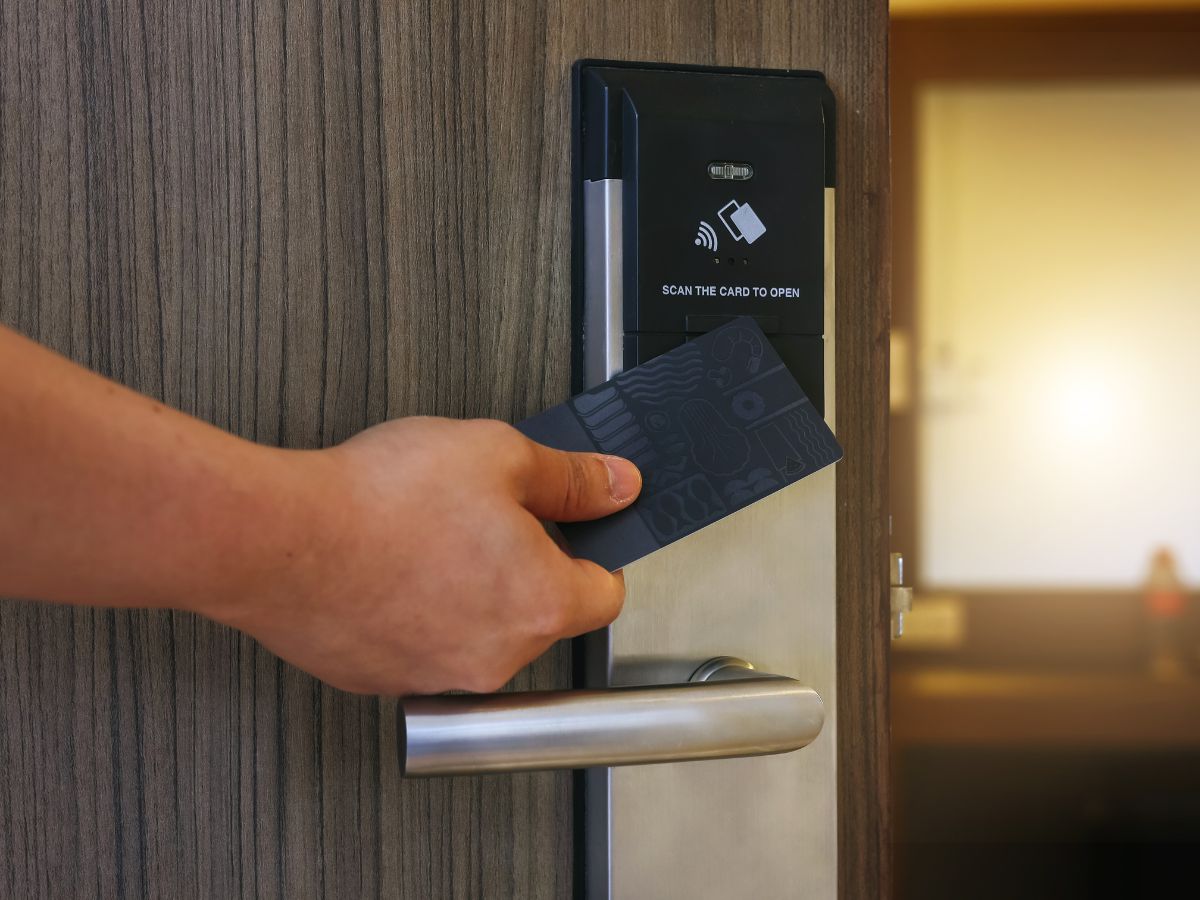 Un système de contrôle d'accès commercial installé par taz alarme pour sécuriser les espaces de bureaux.